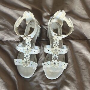 White Floral Sandals with Ankle Strap